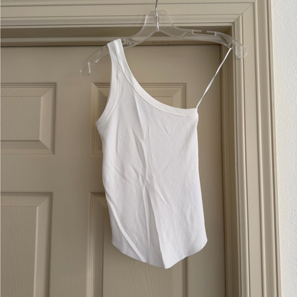 Zara Women's One-Shoulder Ribbed Tank Top — White